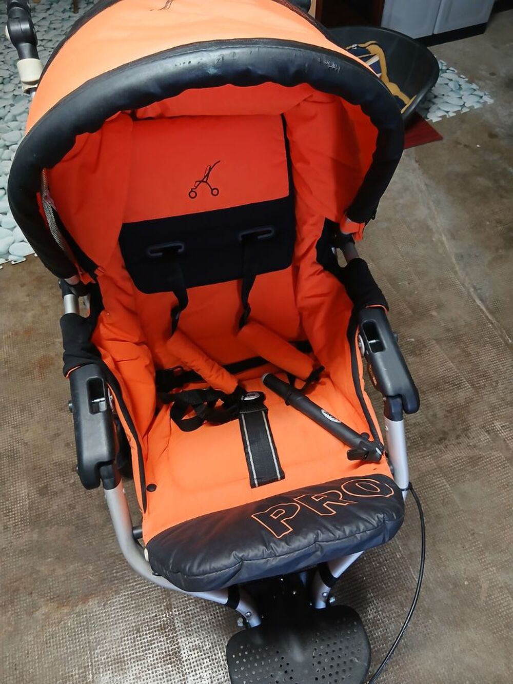 Poussette Jane cross 3 roues orange + nacelle bebe Puriculture