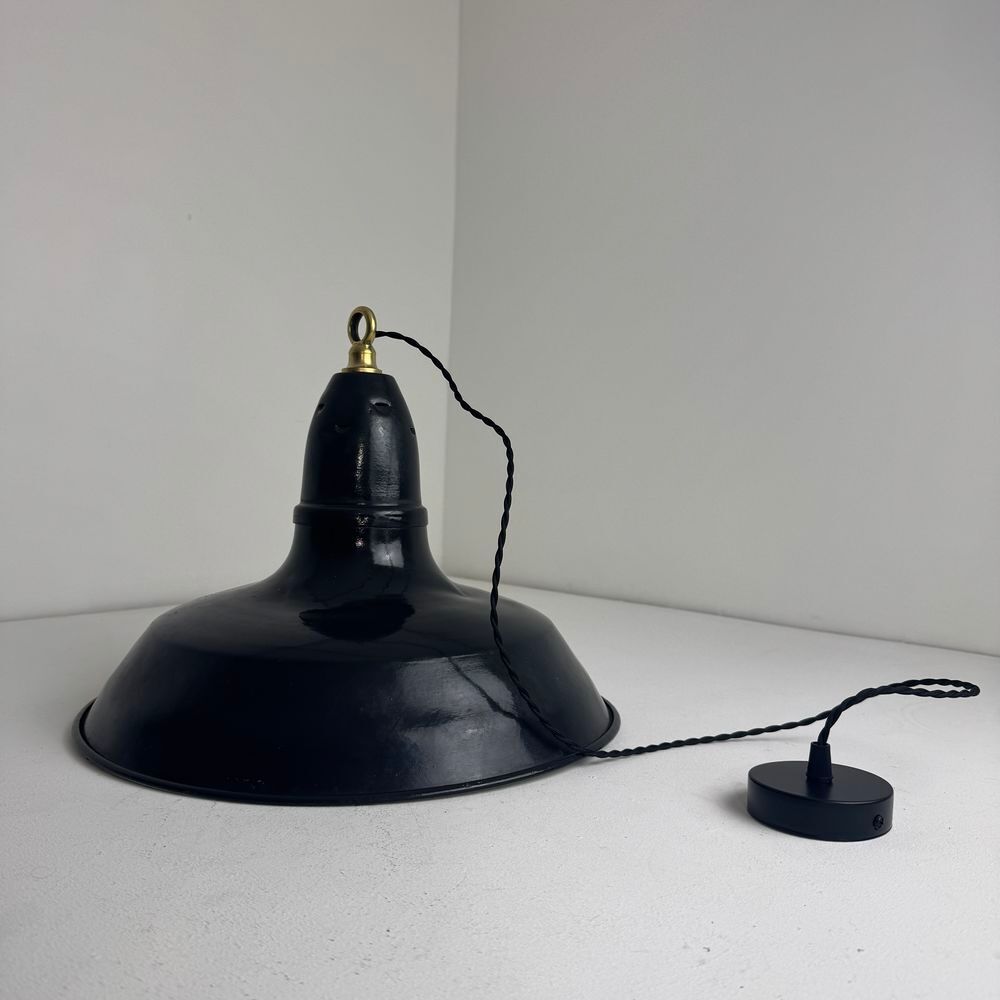 ANCIENNE SUSPENSION D'ATELIER INDUSTRIEL EMAILLEE 40 CM Décoration