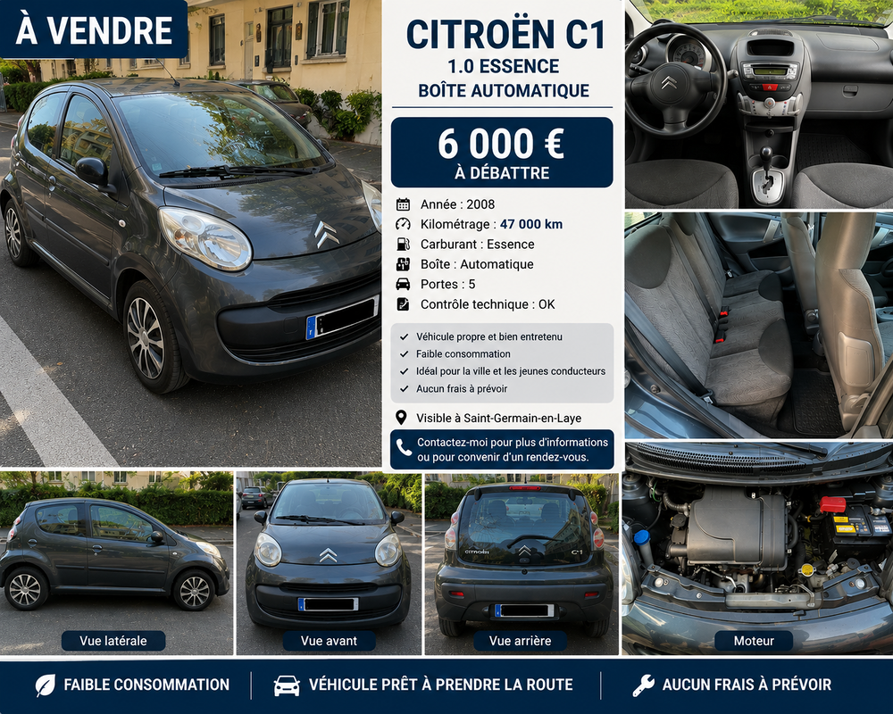 C1 1.0i Airdream Confort SensoDrive A 2008 occasion 78112 Fourqueux