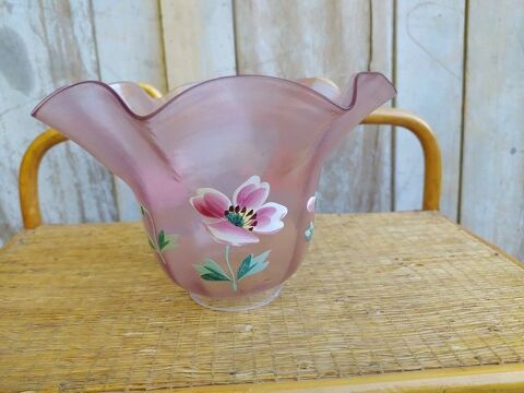 Grande Tulipe Verre Lampe à Pétrole Rose Fleurs Émaillées 110 Loches (37)