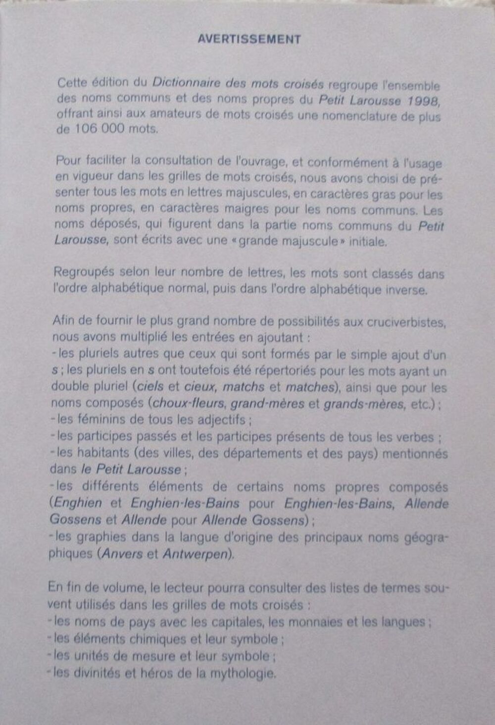 Dictionnaire des mots crois&eacute;s Larousse Livres et BD