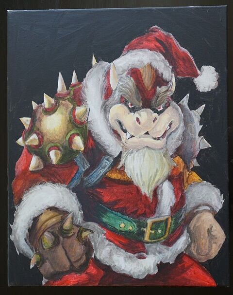 bl - peinture - bowser en pere noel - mario - toile sur chas 40 Fougères (35)