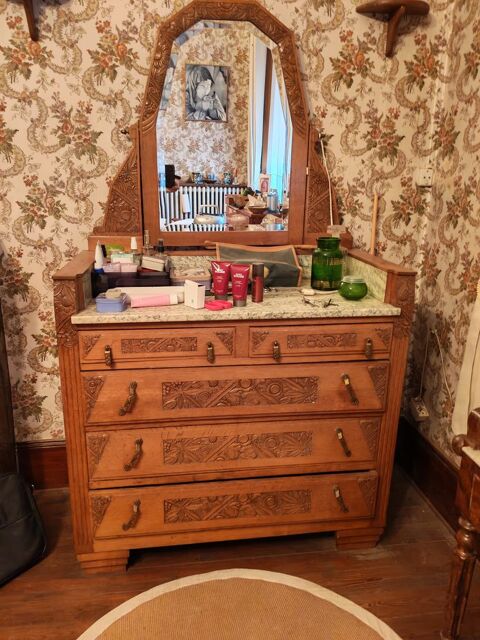 Grande Commode Coiffeuse Art Déco ? Chêne et Marbre ? Années 225 Wignehies (59)
