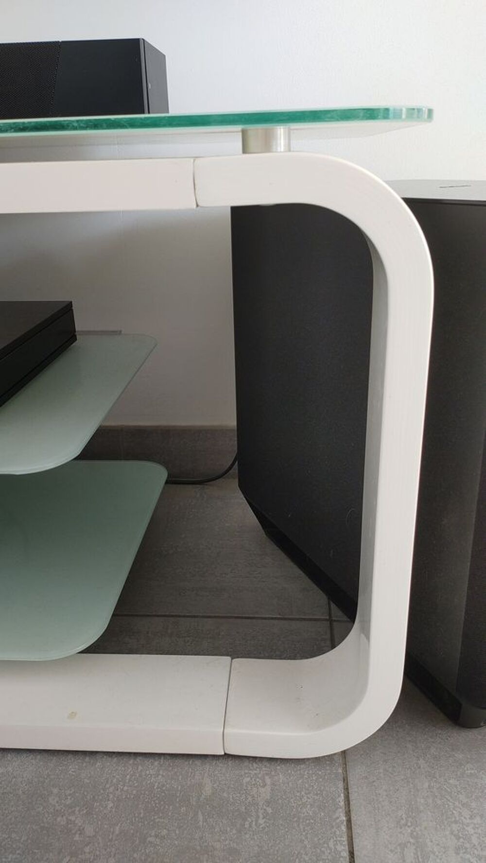 Meuble TV Miami Blanc - Design Contemporain - Plateaux Verre Meubles