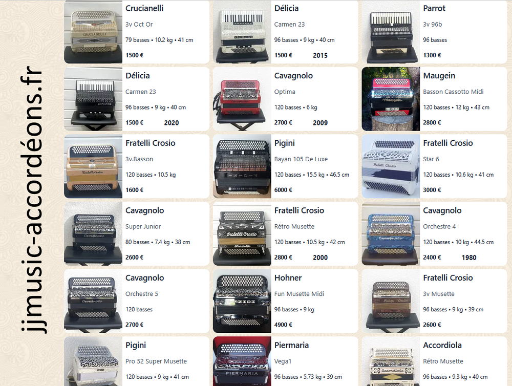 plusieurs accord&eacute;ons r&eacute;vis&eacute;s et garantis visible sur le site Instruments de musique