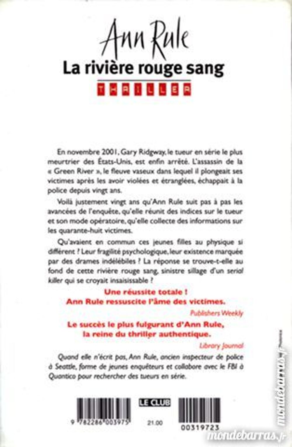 Livre : La rivi&egrave;re rouge sang ? Ann Rule Livres et BD
