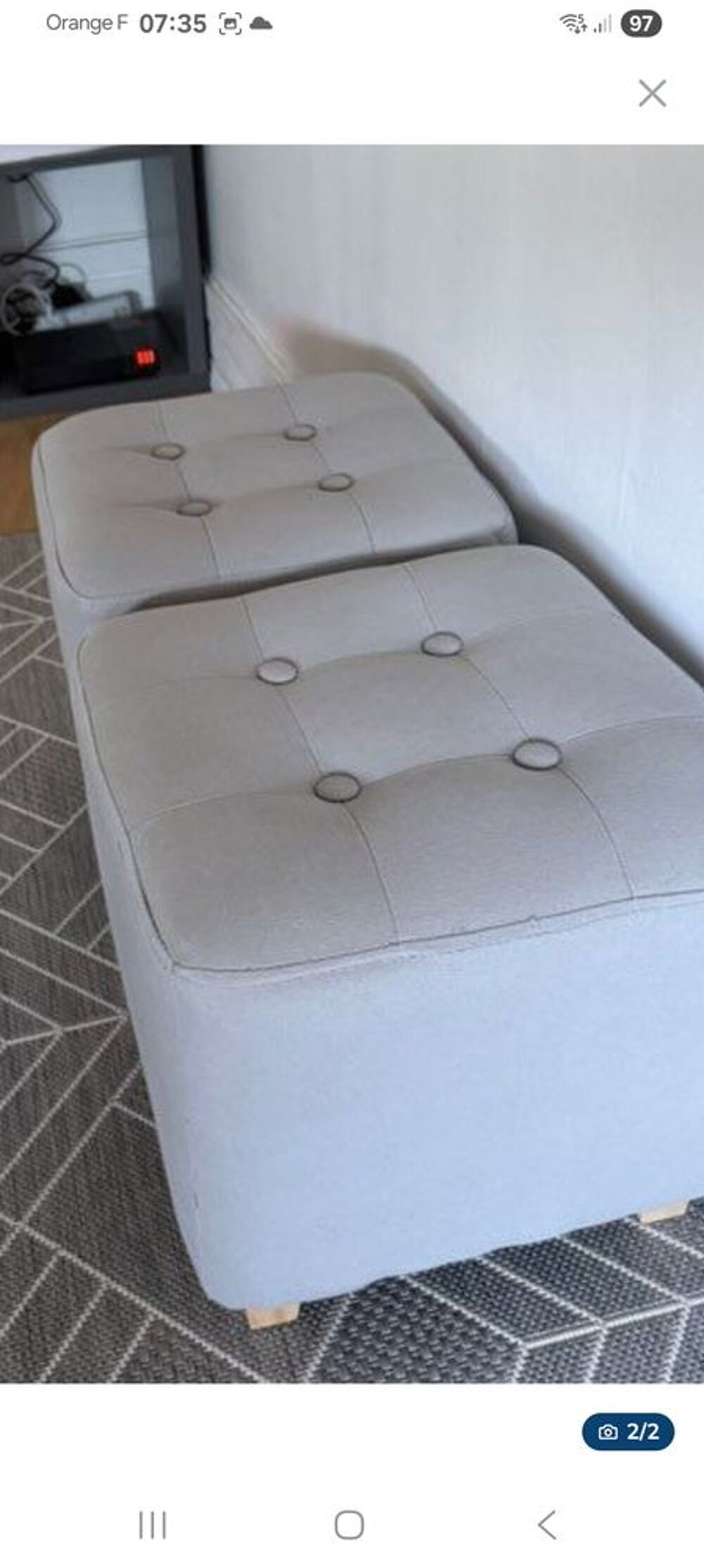 Lots 2 poufs repose-pieds tissu gris Meubles