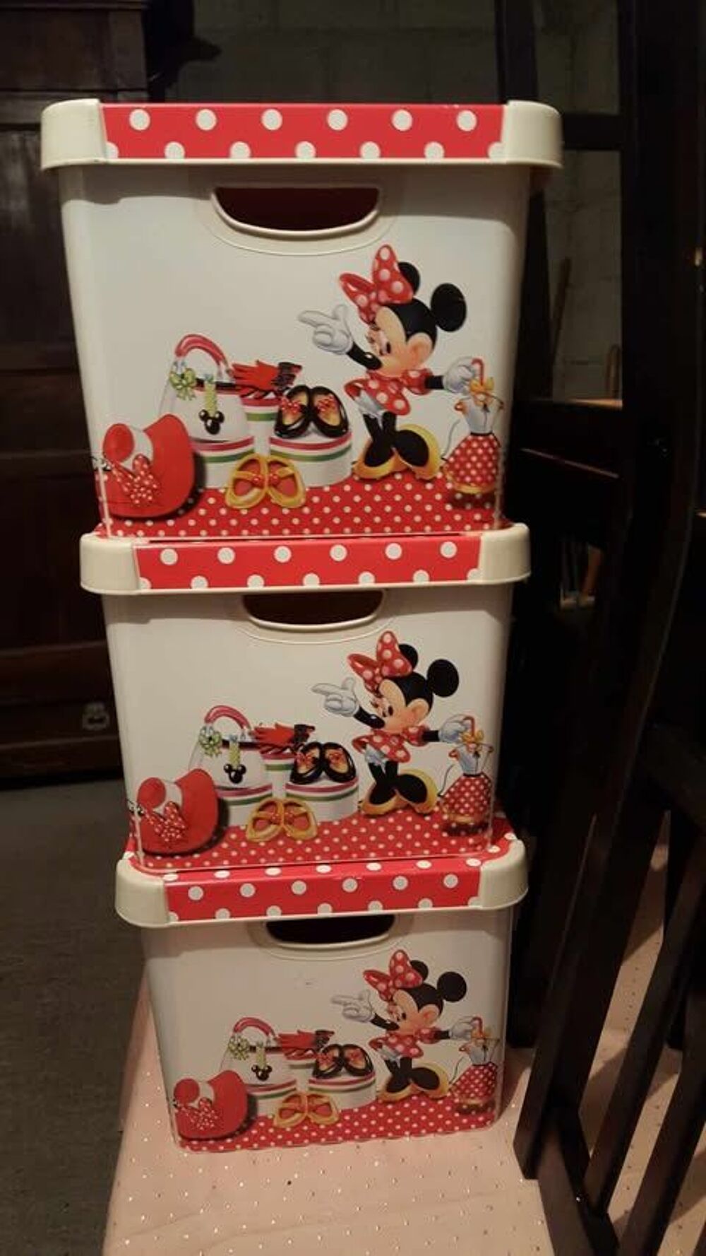  Trois jolies caisses Minnie Mickey ferm&eacute;es d&eacute;cor&eacute;es N&deg;1358 Décoration