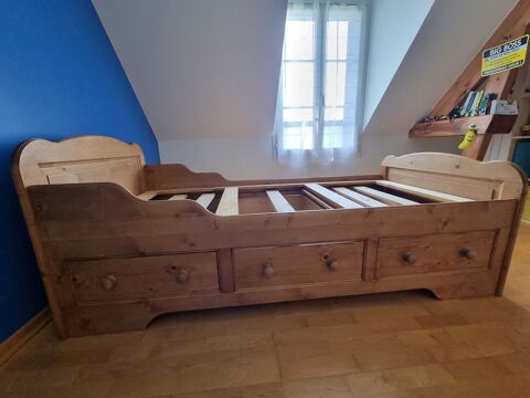 Lit enfant 90x190 avec tiroirs en pica naturel cir ? marq 400 Milly-la-Fort (91)