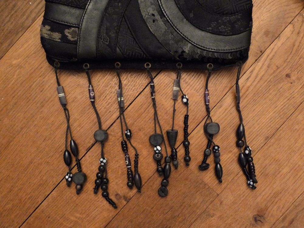 Sac &agrave; Main en Cuir et Tissu Noir &agrave; Bandouli&egrave;re- Ralph Kemp Maroquinerie