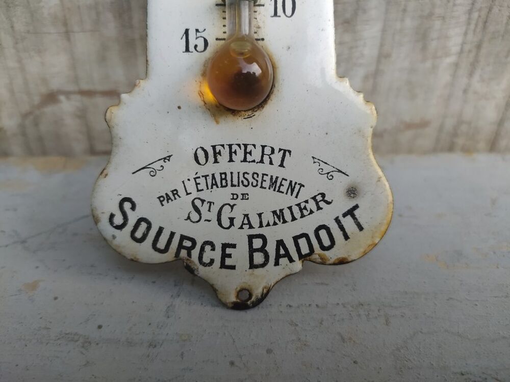 Ancien Thermom&egrave;tre Publicitaire &Eacute;maill&eacute; Badoit St Galmier 