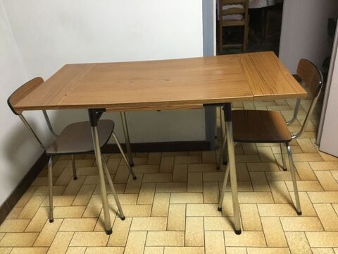 table de cuisine vintage en formica marron avec 2 rallonges 80 Auvilliers-en-Gâtinais (45)