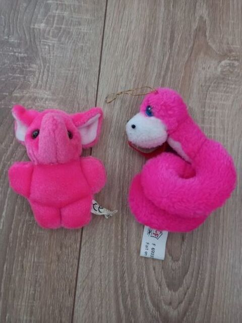 Lot de 2 petites peluches un �l�phant rose et un serpent ros 3 Villiers (86)