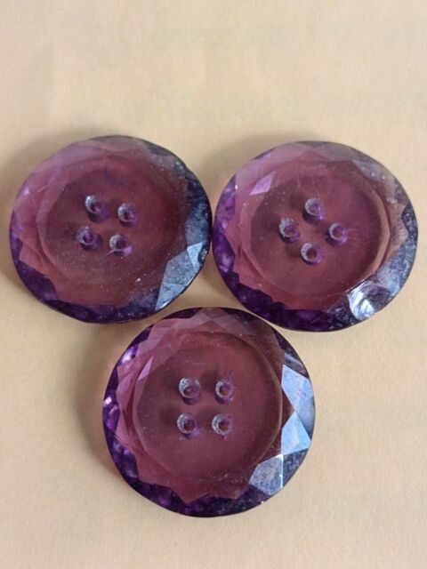 3 Boutons Bijoux Vintage en VERRE Violet - 30mm - 28 Thonon-les-Bains (74)