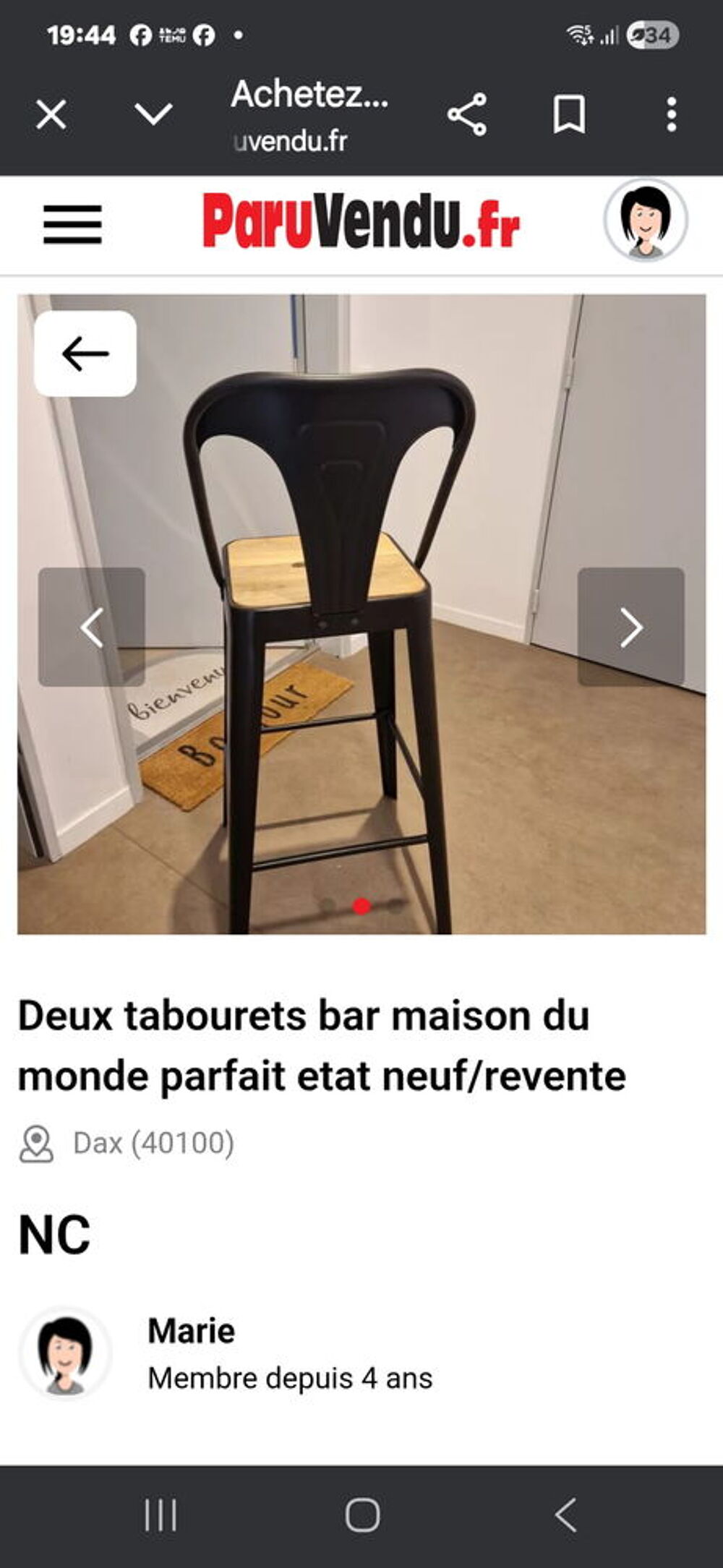 Deux tabourets de bar maison du monde sur dax haut 70 cm Meubles