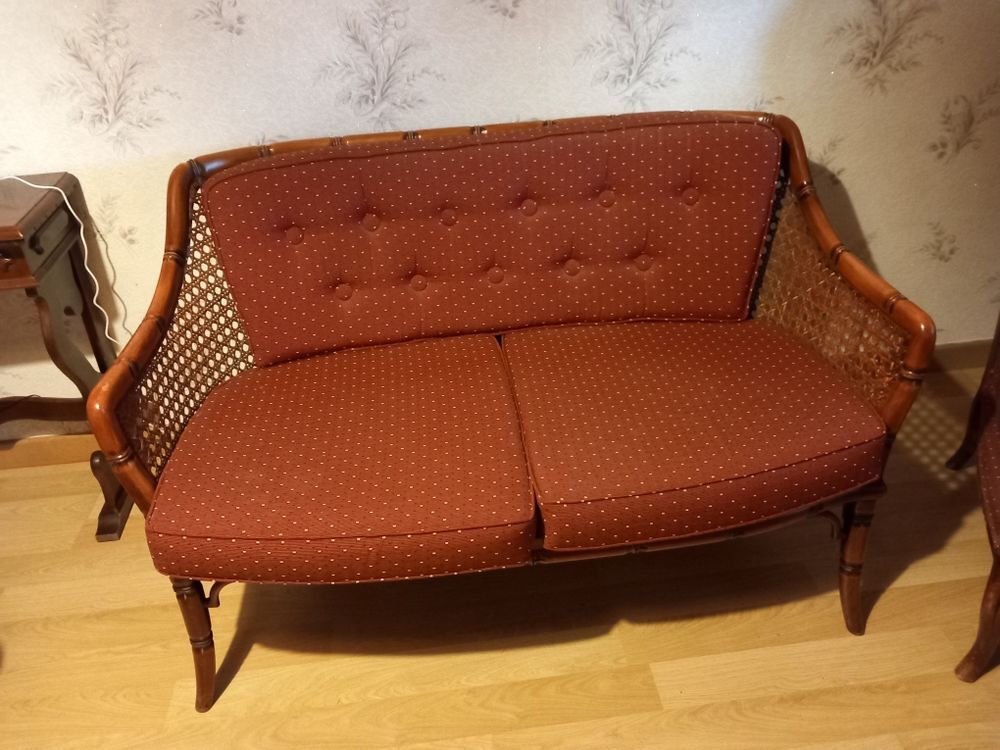 SALON ROCHE BOBOIS ROTIN TISSUS TRES BON ETAT Meubles