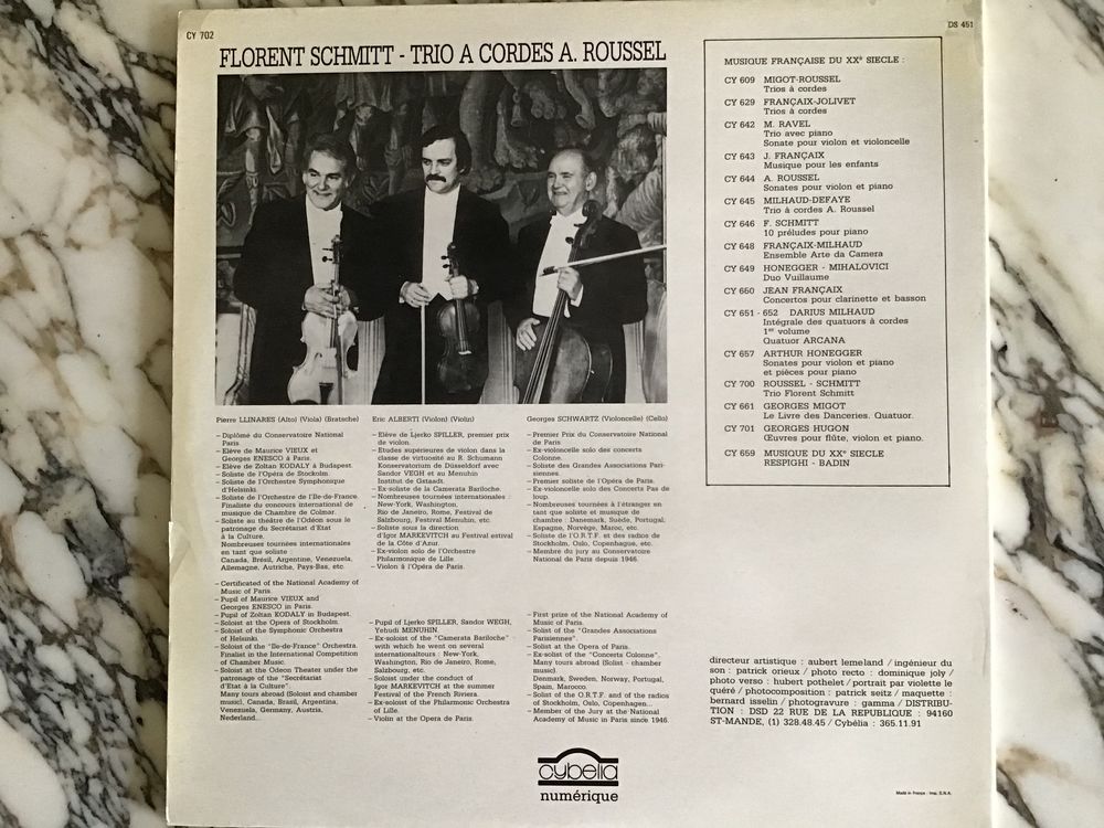 Schmitt - Trio &agrave; cordes opus 105 - Trio &agrave; cordes Albert Roussel CD et vinyles