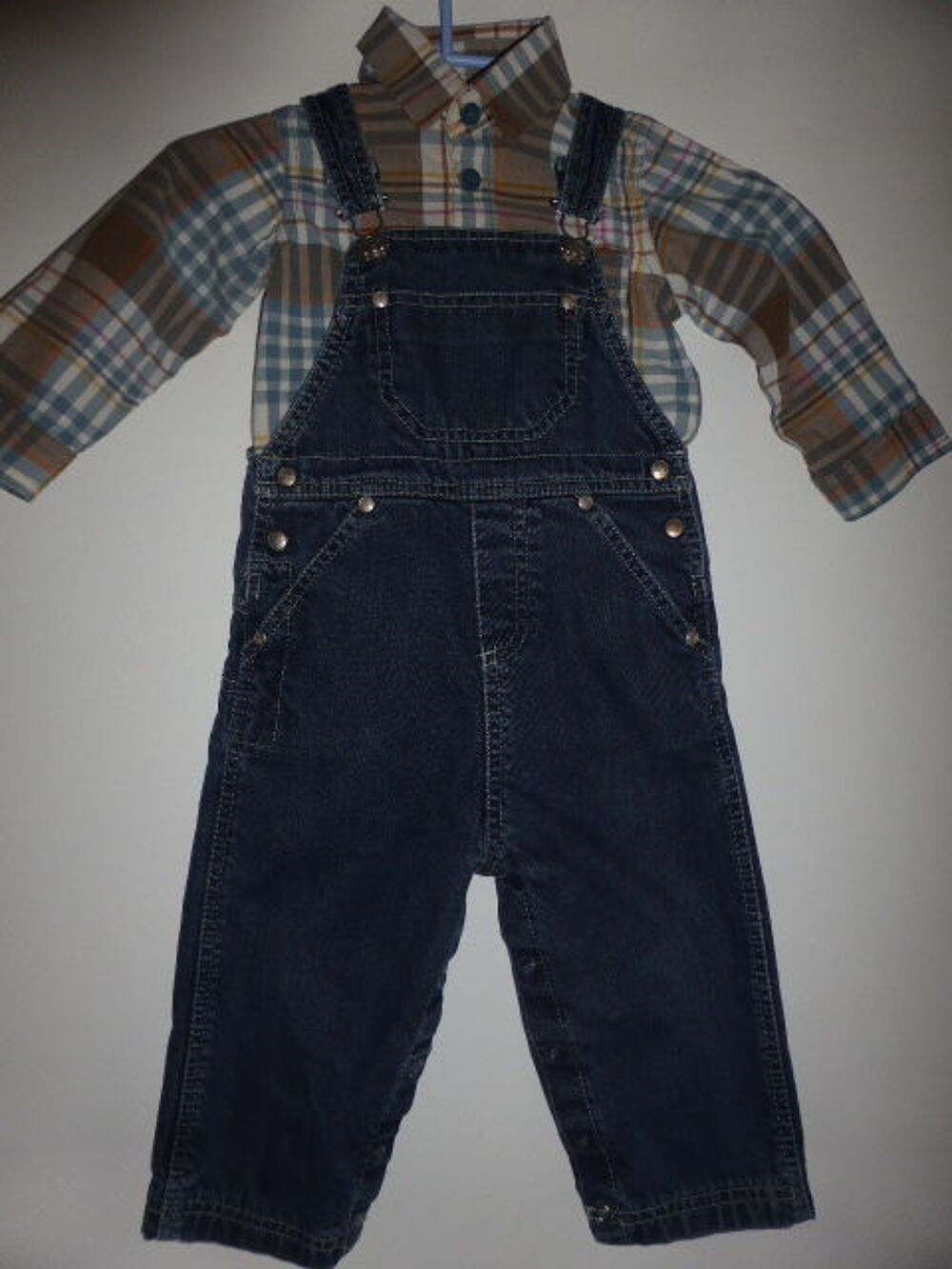 Petit Bateau ensemble salopette jean et chemise 18 mois Vêtements enfants