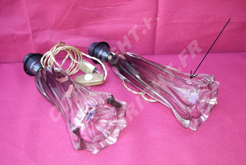 SCHNEIDER PIERRE ANCIENNE PAIRE DE LAMPE EN CRISTAL Décoration