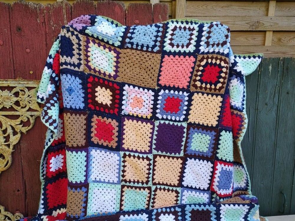 Plaid Patchwork Crochet Laine Boh&egrave;me Vintage 
Décoration
