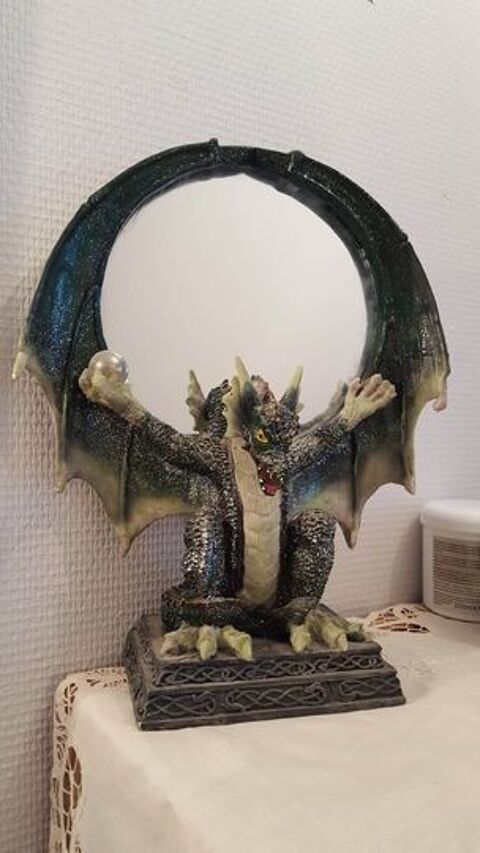  Miroir grand dragon vert signé peint main N°1162 Beaune (21)