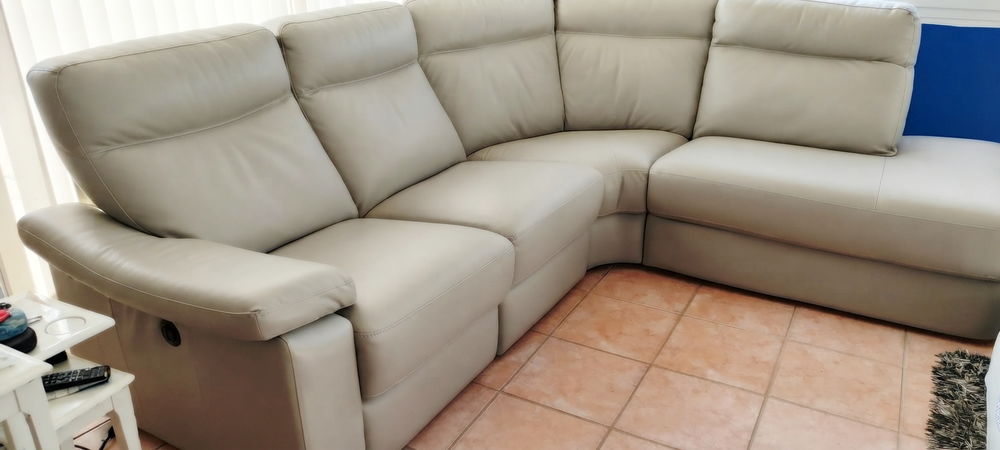CANAP&Eacute; D'ANGLE EN CUIR BEIGE ? 5 PLACES ? RELAX ELECTRIQUE Meubles