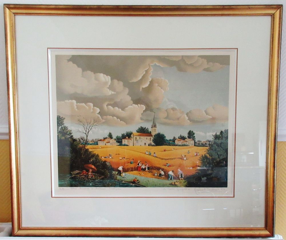Rapha&euml;l TOUSSAINT Lithographie Paysage &eacute;en dans les bl&eacute;s Décoration