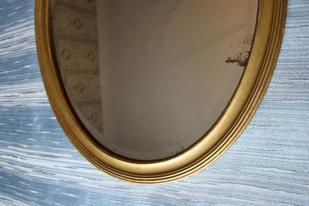Ancien miroir ovale biseaut&eacute; - ann&eacute;es 1920 Décoration