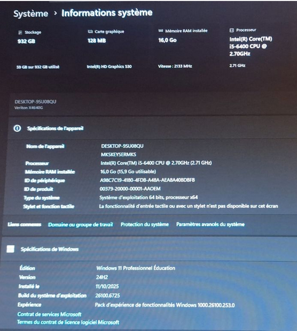  Acer Veriton VX 2640G Windows 11 24&nbsp;h&nbsp;2
Mat�riel informatique