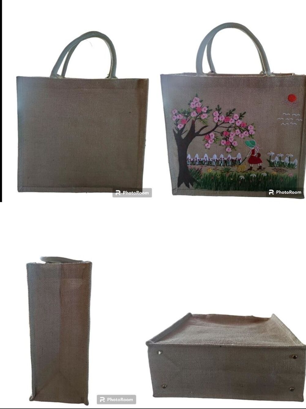 SAC EN TOILE DE JUTE BRODE A LA MAIN FABRICATION ARTISANALE Maroquinerie