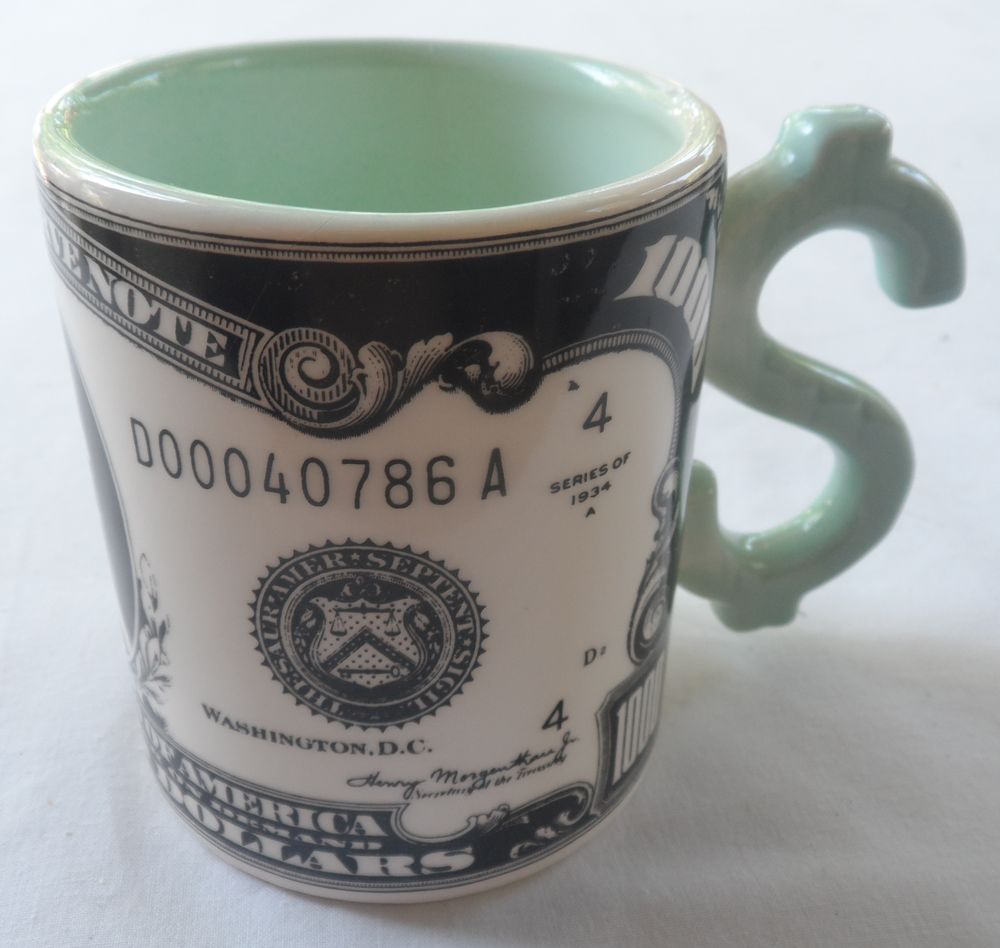 Mug en c&eacute;ramique USA 1000 Dollars poign&eacute;e verte Cuisine