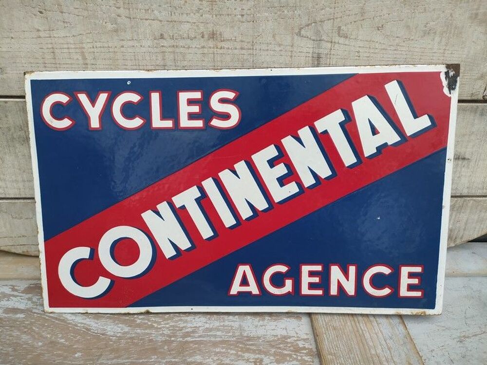 Ancienne Enseigne Plaque &Eacute;maill&eacute;e Cycles Continental Agence 