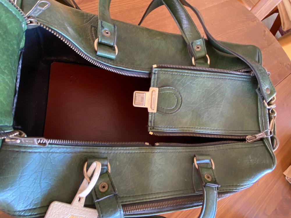 rare sac voyage, vert, vintage Maroquinerie