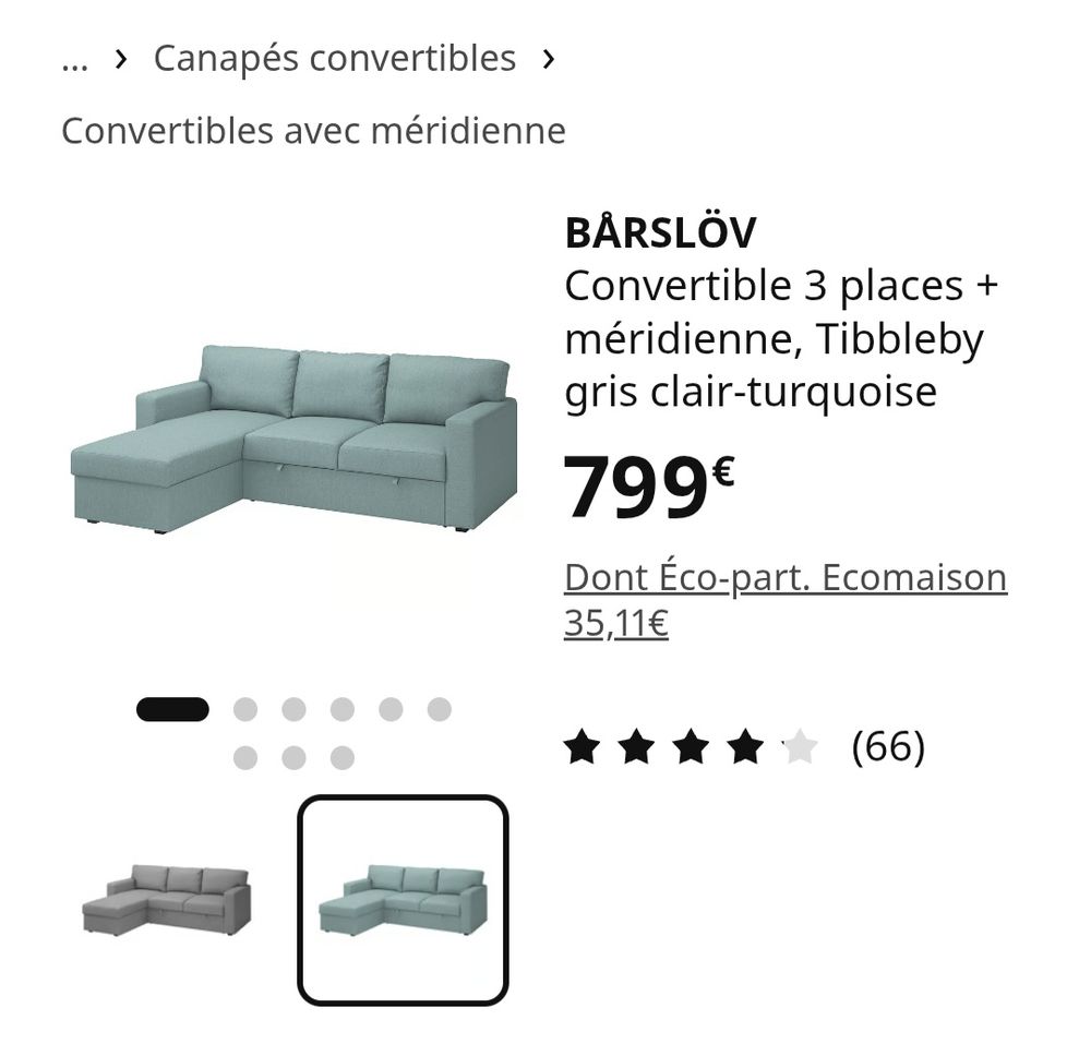 Canap&eacute; convertible d'angle avec m&eacute;ridienne IKEA B&Aring;RSL&Ouml;V Meubles