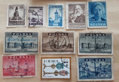 11 timbres � collection  POLOGNE oblit�r�s des ann�es 1946 2 Pontoise (95)