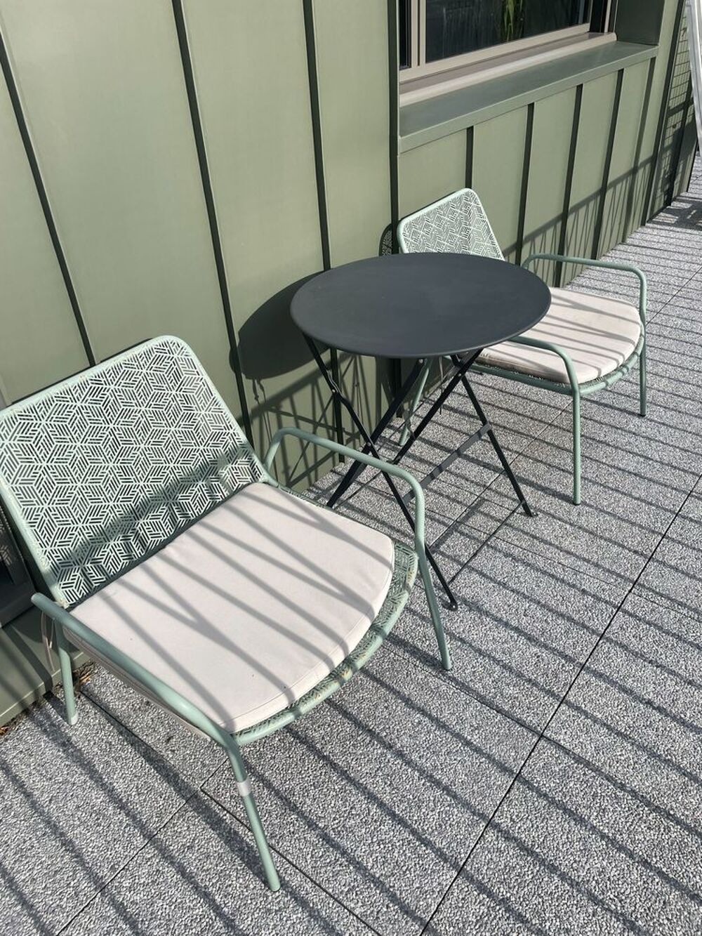 2 fauteuils + table bistrot pliante Jardin