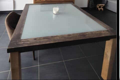 Grande table carrée bois et plateau verre 140cm 120 Téteghem (59)