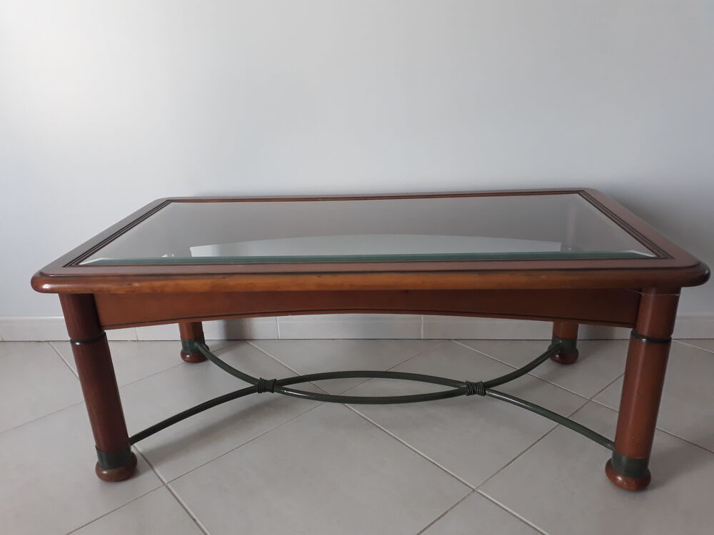 Table salon en merisier fer forg&eacute; + verre biseaut&eacute; Meubles
