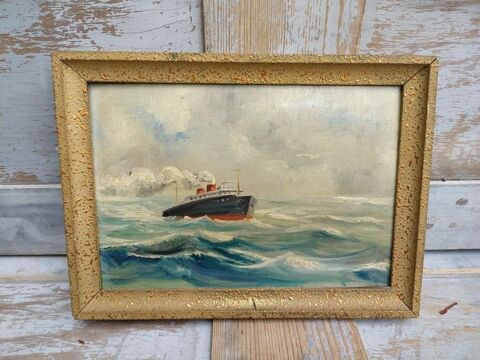 Tableau Marine Paquebot Navire Bateau Signé 70 Loches (37)
