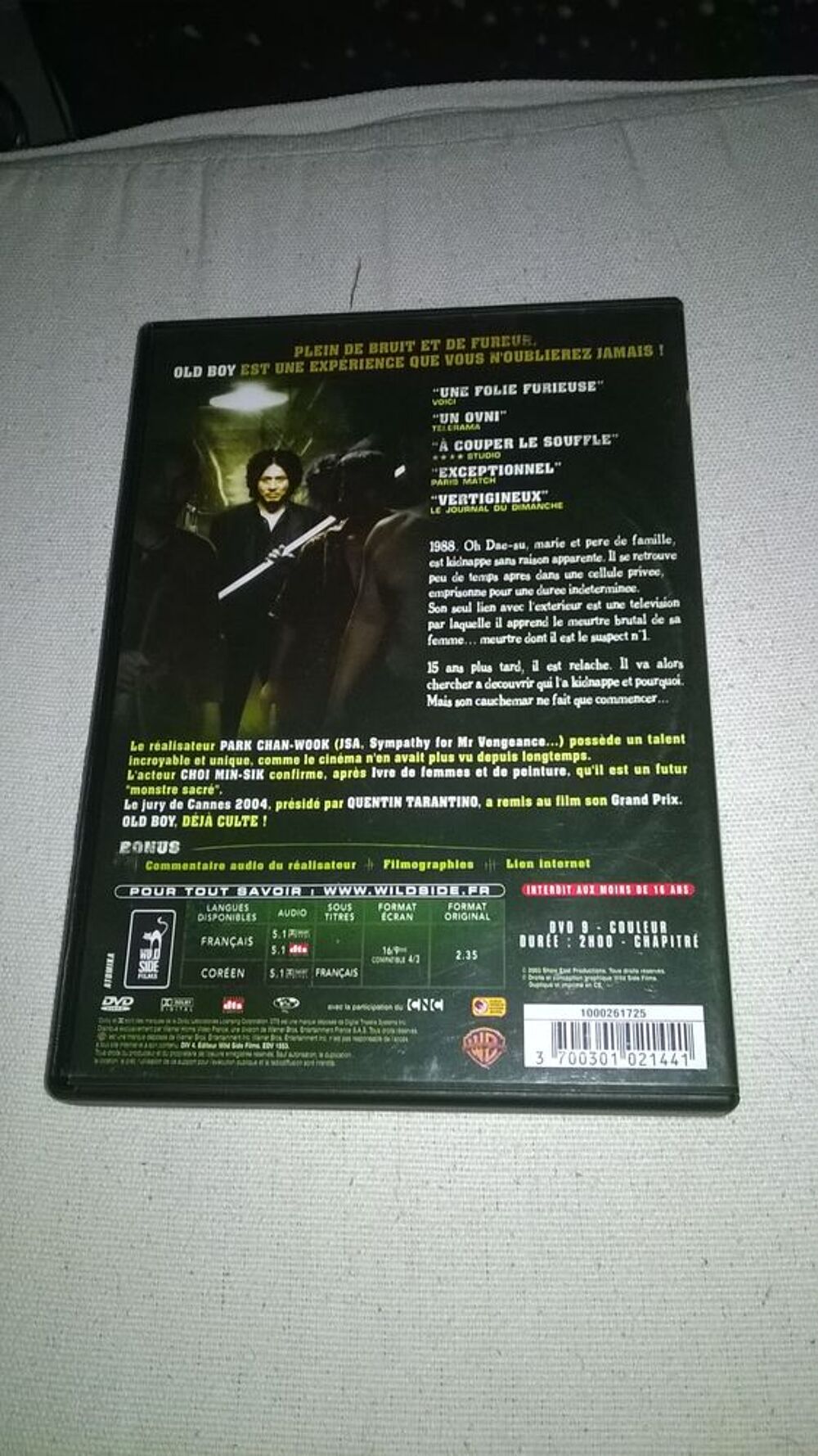 DVD Old Boy 
2004
Excellent etat
En Fran&ccedil;ais
+Bonus
A la DVD et blu-ray