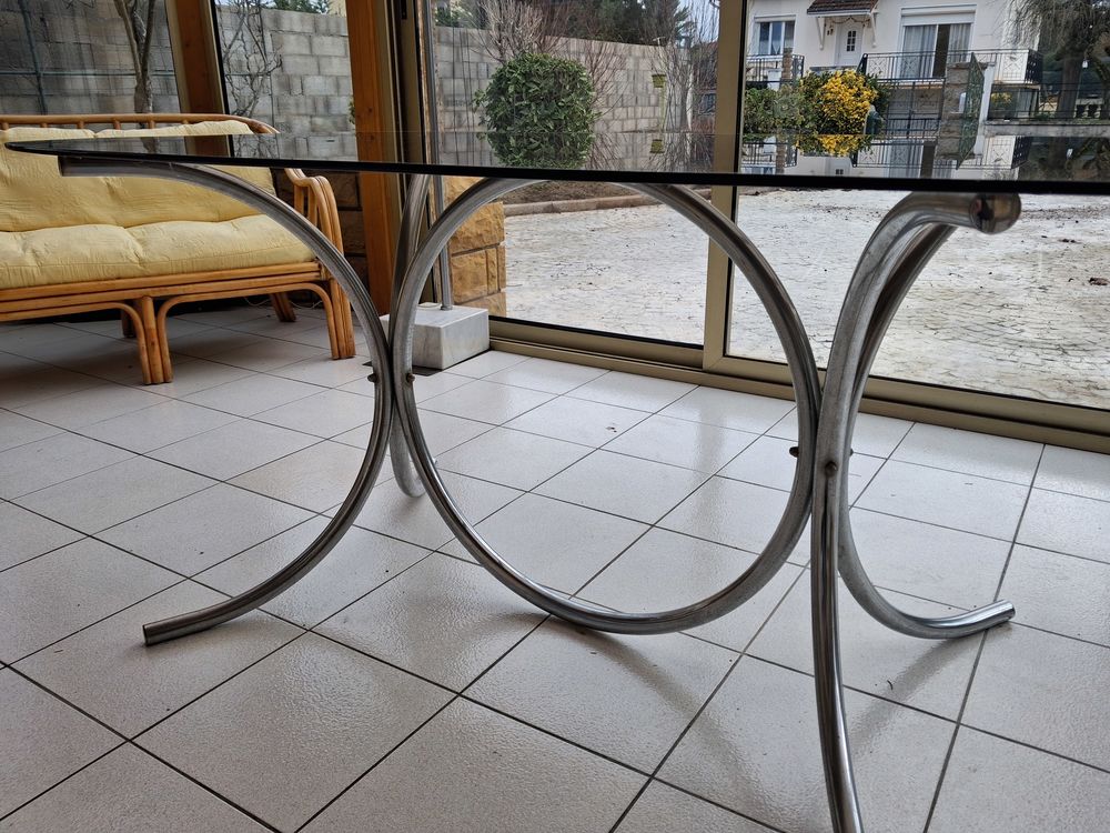 Grande table Verre &amp; pied m&eacute;tal chrom&eacute; - 180x98 cm Meubles