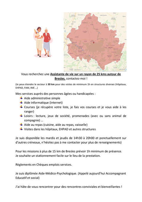 Assistante de vie sur un rayon de 30 km de Bresles 0 60510 Bresles