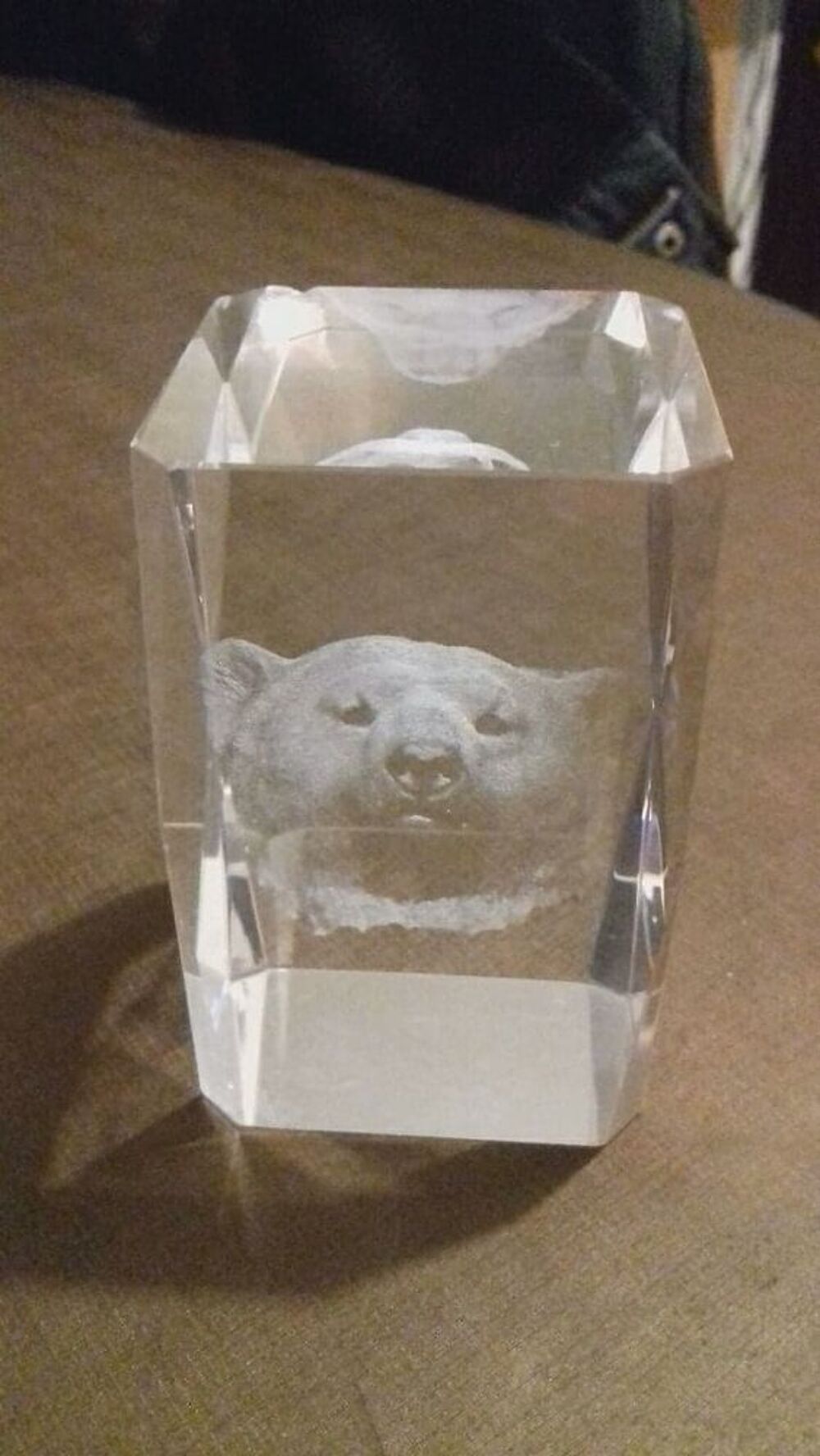 Bloc Vertical tete ours Grav&eacute;s en 3D dans le verre 80*50*50 Décoration