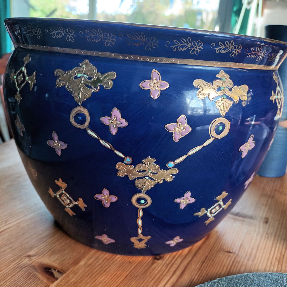 cache pot peint 19 siecle femme jardin peinture d&eacute;co salon Décoration