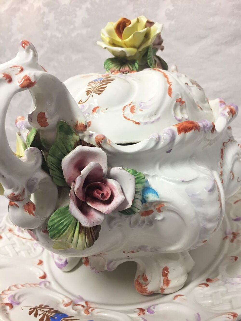 PLAT DE SERVICE SOUPI&Egrave;RE ANCIENNE ITALIENNE FA&Iuml;ENCE ROCOCO Décoration