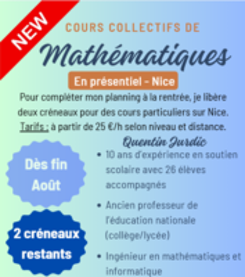   Cours particuliers de maths - Professeur expérimenté
