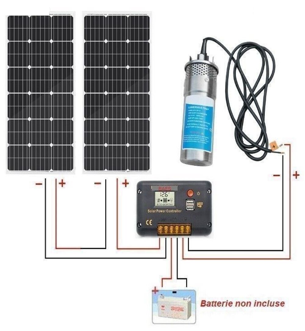 Kit Solaire complet avec pompe &agrave; eau, panneau solaire et r&eacute;g Jardin