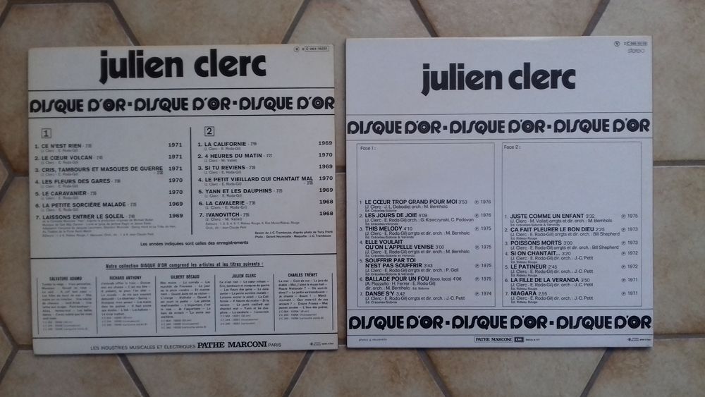 JULIEN CLERC : 2 DISQUES d'OR 1972 et 1977 CD et vinyles