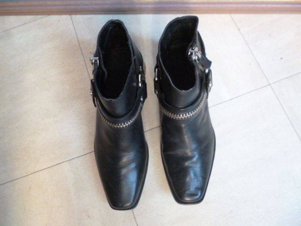 - - BOTTINES noires - cuir - brides - 38 Chaussures