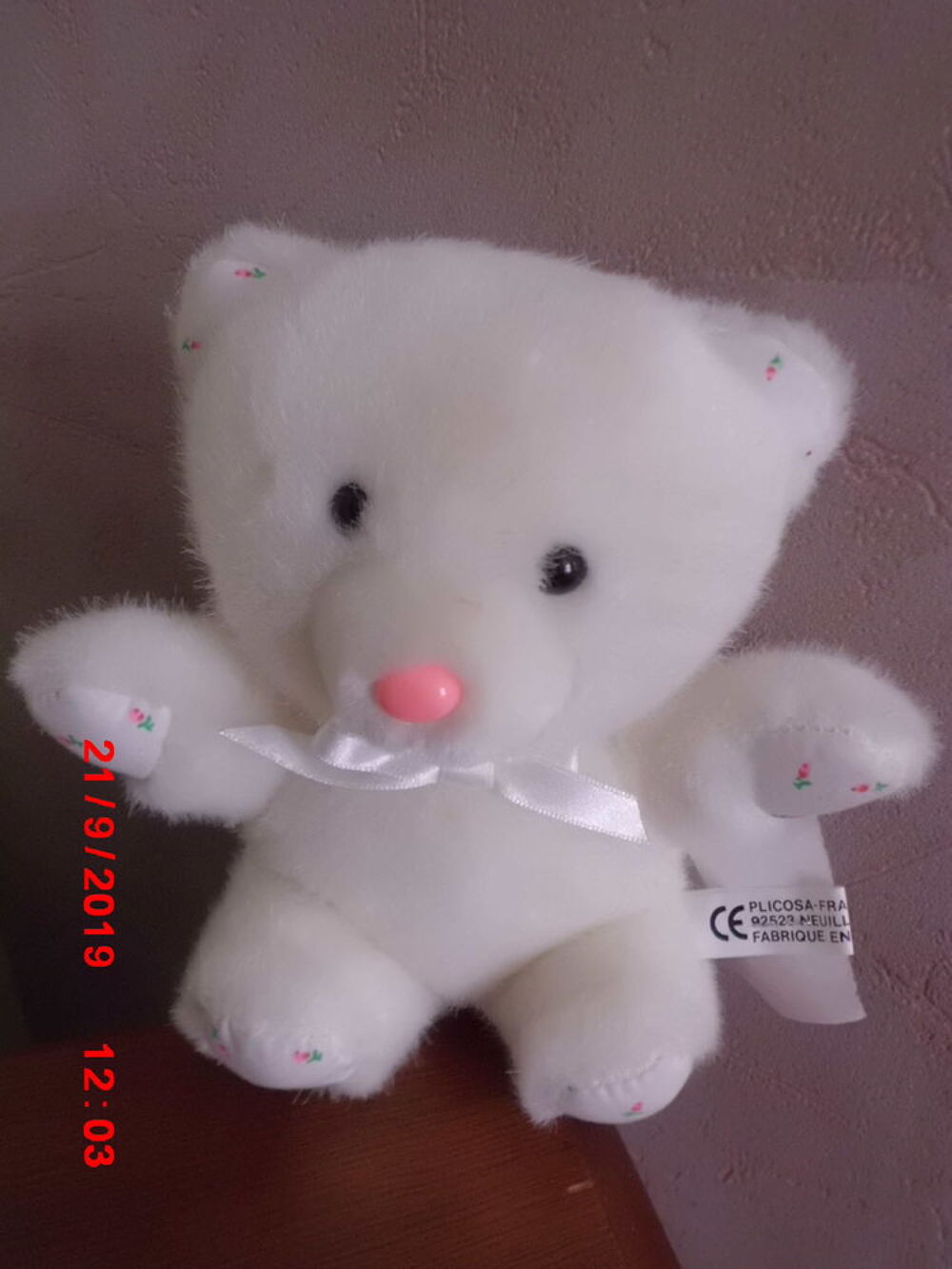 OURS BLANC ET TISSU FLEURI PLICOSA Jeux / jouets